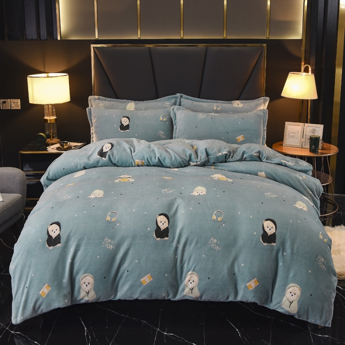 91家纺网 家纺一手货源 找家纺 锦罗绣 2021新款牛奶绒印花四件套 绒球