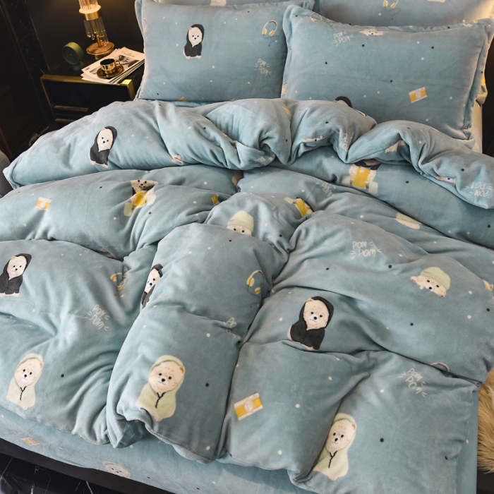 91家纺网 家纺一手货源 找家纺 锦罗绣 2021新款牛奶绒印花四件套 绒球