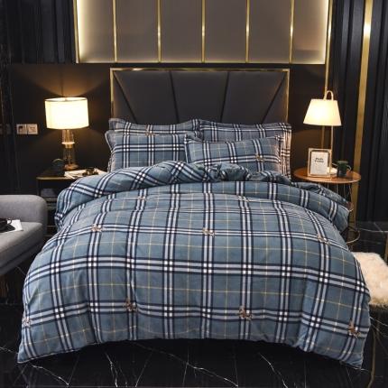 锦罗绣 2021新款牛奶绒印花四件套 条格