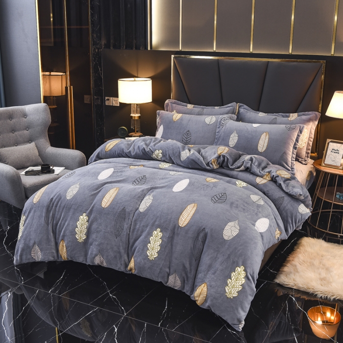 91家纺网 家纺一手货源 找家纺 锦罗绣 2021新款牛奶绒印花四件套 叶子