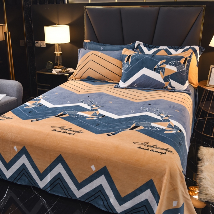 91家纺网 家纺一手货源 找家纺 锦罗绣 2021新款牛奶绒印花单品床单 奔腾鹿