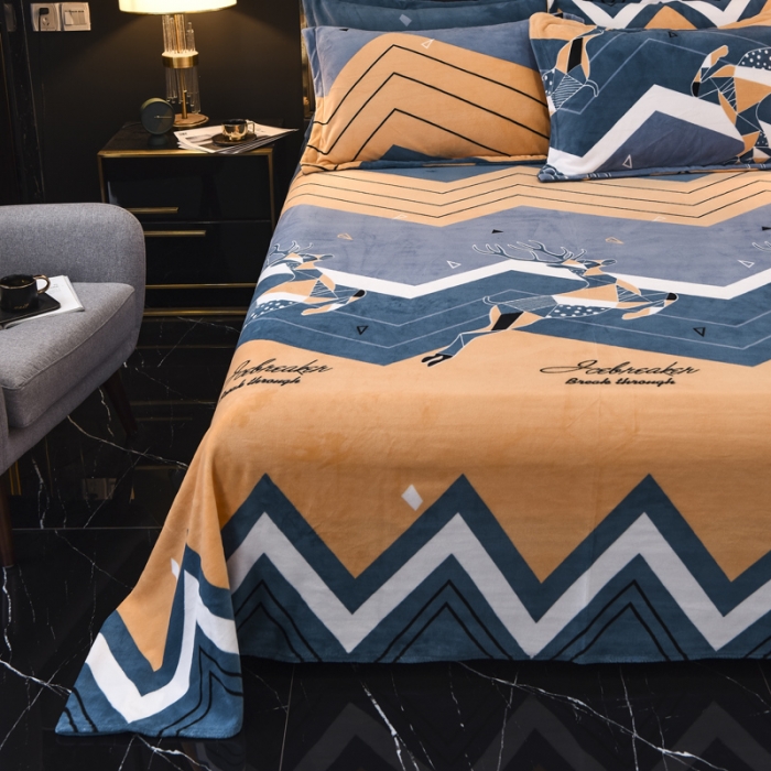 91家纺网 家纺一手货源 找家纺 锦罗绣 2021新款牛奶绒印花单品床单 奔腾鹿