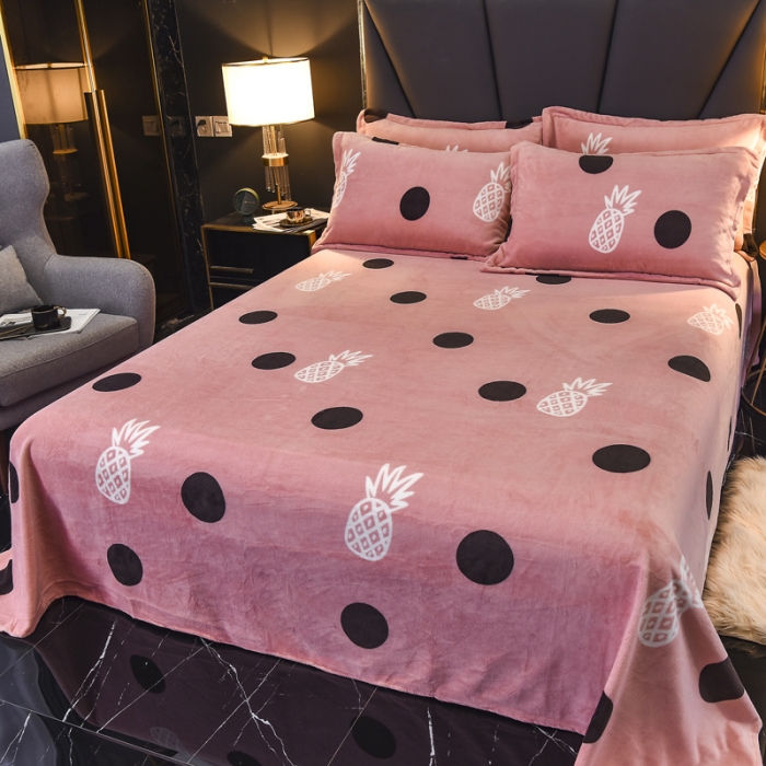 91家纺网 家纺一手货源 找家纺 锦罗绣 2021新款牛奶绒印花单品床单 菠萝