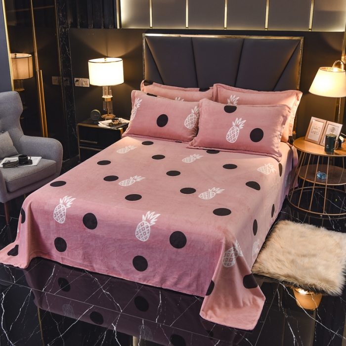 91家纺网 家纺一手货源 找家纺 锦罗绣 2021新款牛奶绒印花单品床单 菠萝