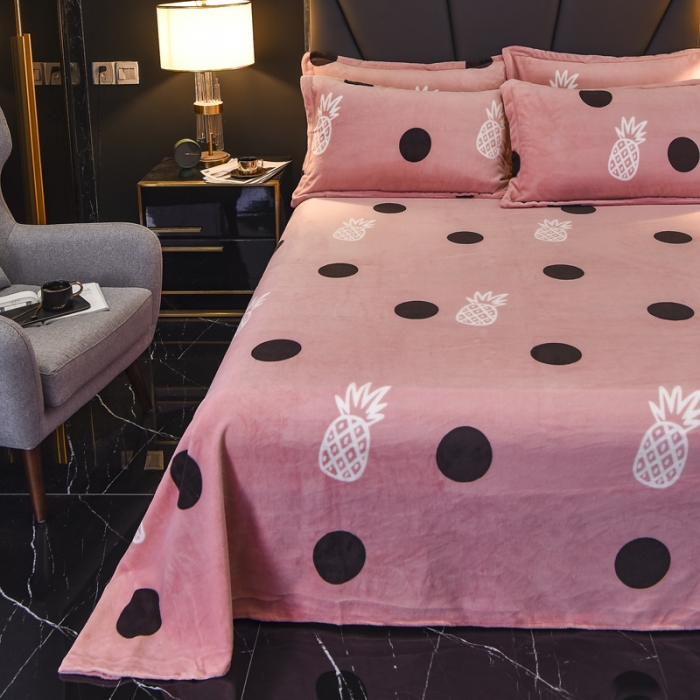 91家纺网 家纺一手货源 找家纺 锦罗绣 2021新款牛奶绒印花单品床单 菠萝