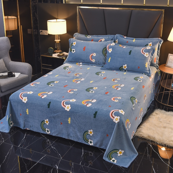 91家纺网 家纺一手货源 找家纺 锦罗绣 2021新款牛奶绒印花单品床单 彩虹