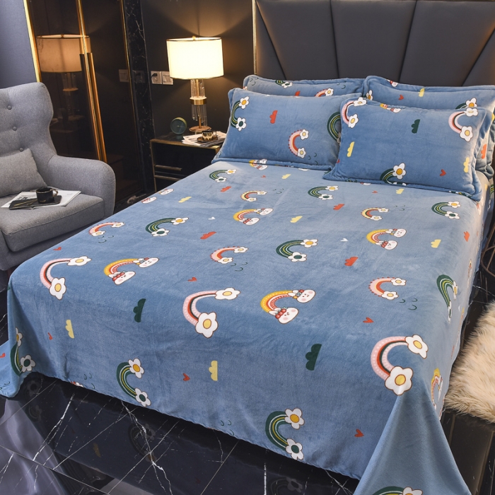 91家纺网 家纺一手货源 找家纺 锦罗绣 2021新款牛奶绒印花单品床单 彩虹