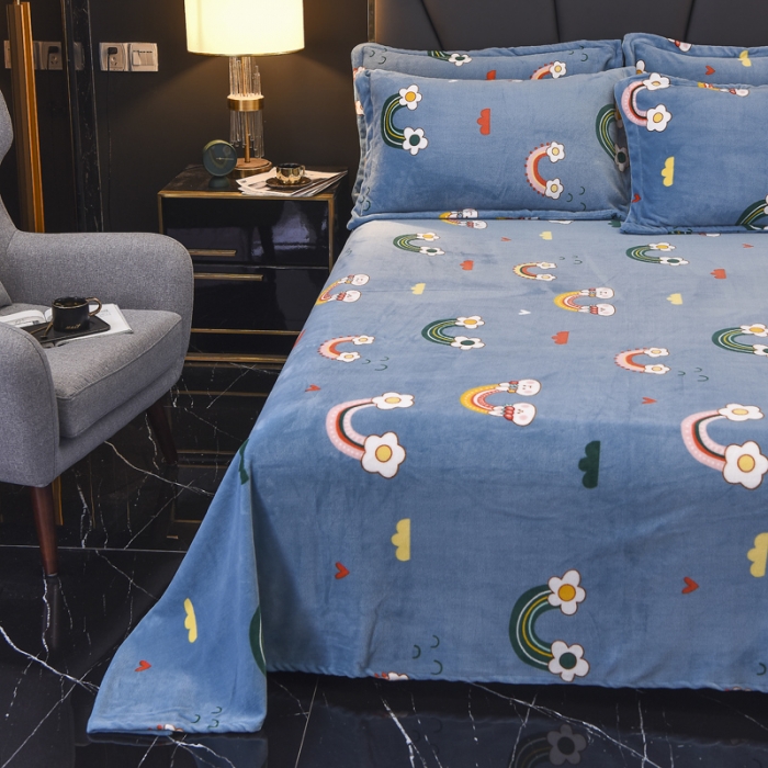 91家纺网 家纺一手货源 找家纺 锦罗绣 2021新款牛奶绒印花单品床单 彩虹