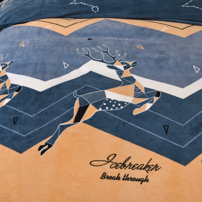 91家纺网 家纺一手货源 找家纺 锦罗绣 2021新款牛奶绒印花单品床单 奔腾鹿