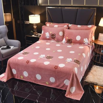 锦罗绣 2021新款牛奶绒印花单品床单 粉底小兔