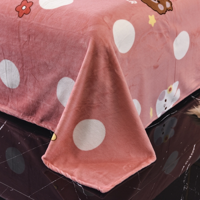 91家纺网 家纺一手货源 找家纺 锦罗绣 2021新款牛奶绒印花单品床单 粉底小兔