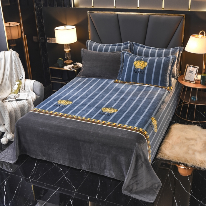 91家纺网 家纺一手货源 找家纺 锦罗绣 2021新款牛奶绒印花单品床单 皇冠