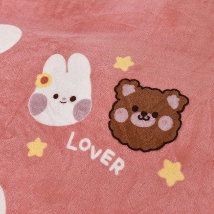 91家纺网 家纺一手货源 找家纺 锦罗绣 2021新款牛奶绒印花单品床单 粉底小兔