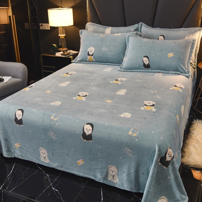 91家纺网 家纺一手货源 找家纺 锦罗绣 2021新款牛奶绒印花单品床单 绒球