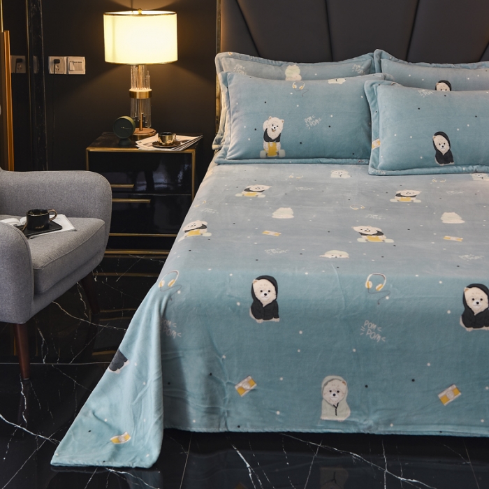 91家纺网 家纺一手货源 找家纺 锦罗绣 2021新款牛奶绒印花单品床单 绒球