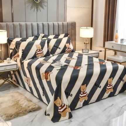 锦罗绣 2021新款牛奶绒印花单品床单 熊宝宝