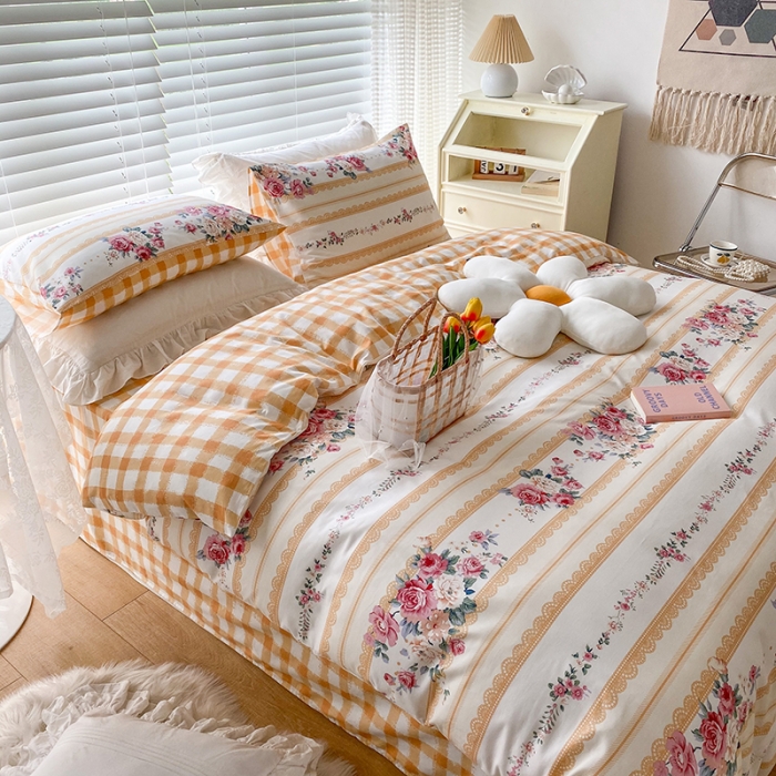 91家纺网 家纺一手货源 找家纺 2021新印花全棉纯棉四件套学生宿舍三件套 花香