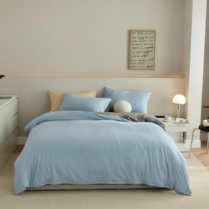 91家纺网 家纺一手货源 找家纺 （总）风向标 2022新款奶油色双拼针织四件套