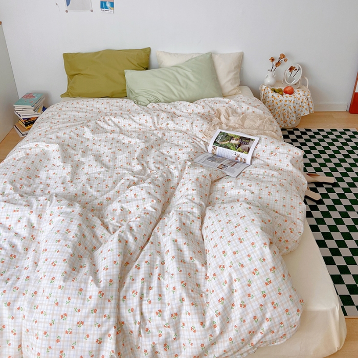 91家纺网 家纺一手货源 找家纺 尺素 2021新款韩国ins风清新混搭四件套 篱落粉混搭