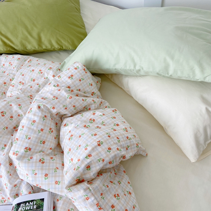 91家纺网 家纺一手货源 找家纺 尺素 2021新款韩国ins风清新混搭四件套 篱落粉混搭