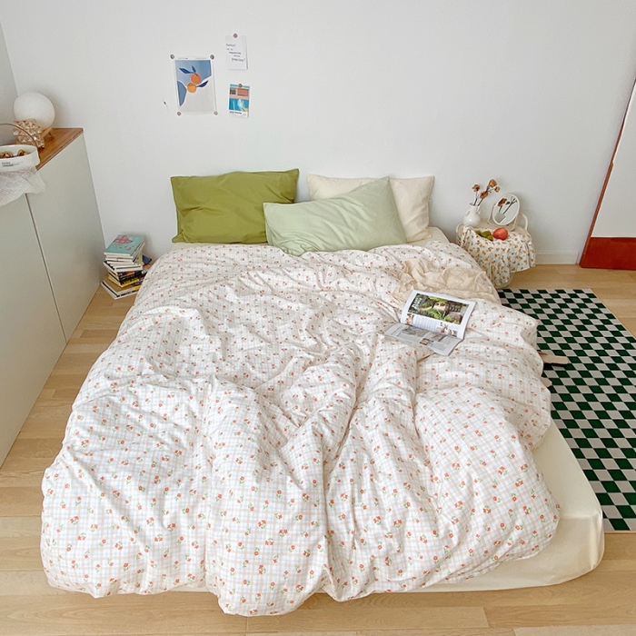 91家纺网 家纺一手货源 找家纺 尺素 2021新款韩国ins风清新混搭四件套 篱落粉混搭