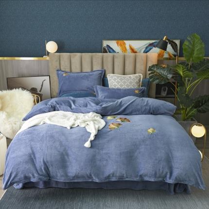 锦罗绣 2021新款牛奶绒绣花四件套 枫叶紫