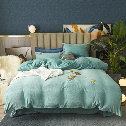 锦罗绣 2021新款牛奶绒绣花四件套 枫叶绿