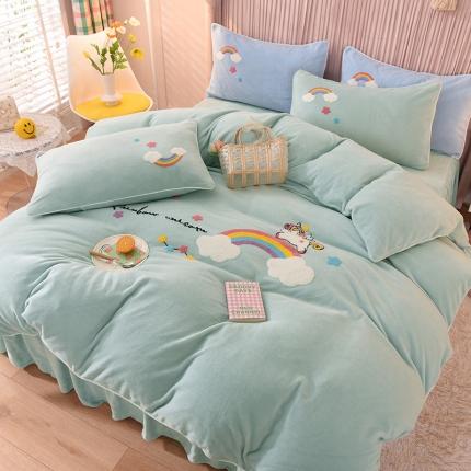 包小包2023新款独角兽法莱绒牛奶绒三拼四件套冰湖蓝