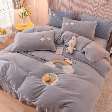 包小包2023新款独角兽法莱绒牛奶绒三拼四件套 茶灰