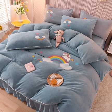 包小包2023新款独角兽法莱绒牛奶绒三拼四件套雾霾蓝
