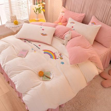 91家纺网 家纺一手货源 找家纺 （总）包小包2023新款独角兽高克重法莱绒牛奶绒三拼四件套