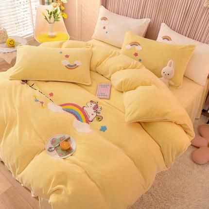 91家纺网 家纺一手货源 找家纺 （总）包小包2023新款独角兽高克重法莱绒牛奶绒三拼四件套