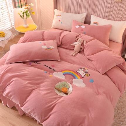 91家纺网 家纺一手货源 找家纺 （总）包小包2023新款独角兽高克重法莱绒牛奶绒三拼四件套