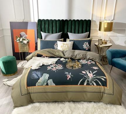 91家纺网 家纺一手货源 找家纺 （总）爱一个家 2023新款贡棉数码印花大版花四件套