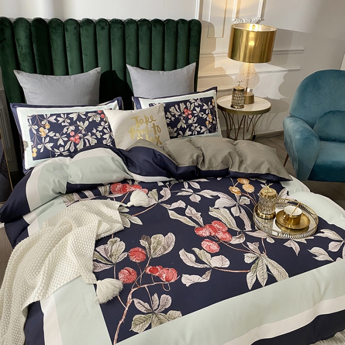 91家纺网 家纺一手货源 找家纺 爱一个家 2023新款贡棉数码印花大版花四件套 夏荔