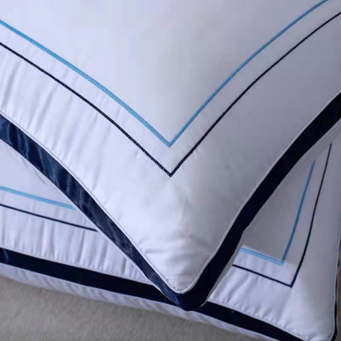 91家纺网 家纺一手货源 找家纺 新丽佳家纺2021全棉立体羽丝绒枕头枕芯立体蓝边1200克