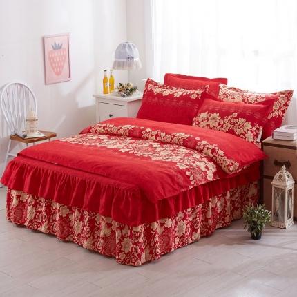 91家纺网 家纺一手货源 找家纺 （总）爱一个家 2023新款芦荟棉双边时尚床裙四件套