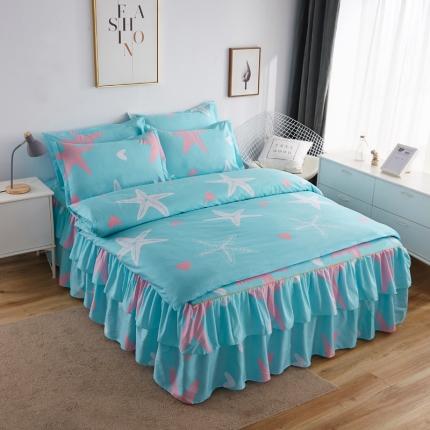 91家纺网 家纺一手货源 找家纺 爱一个家 2023新款芦荟棉双边时尚床裙四件套 海星