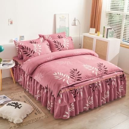 91家纺网 家纺一手货源 找家纺 （总）爱一个家 2023新款芦荟棉双边时尚床裙四件套