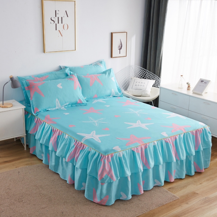 91家纺网 家纺一手货源 找家纺 爱一个家 2023新款芦荟棉双边时尚床裙四件套 海星