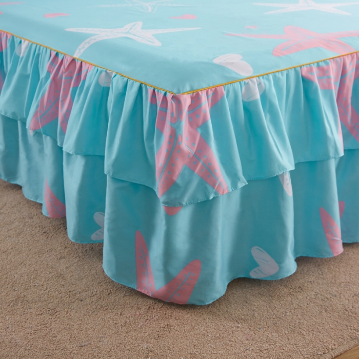 91家纺网 家纺一手货源 找家纺 爱一个家 2023新款芦荟棉双边时尚床裙四件套 海星