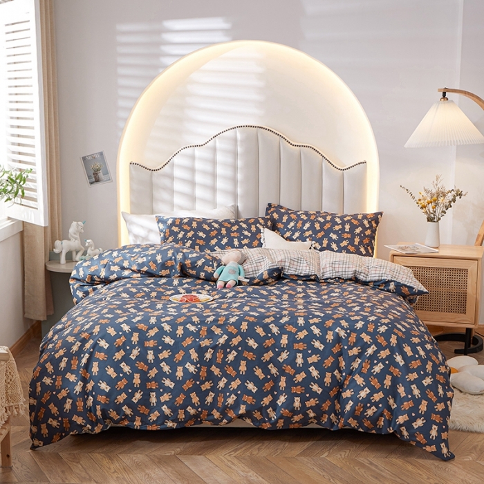 91家纺网 家纺一手货源 找家纺 一米阳光 2022新款13070全棉四件套 木木熊