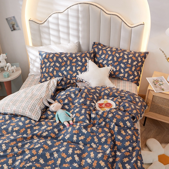 91家纺网 家纺一手货源 找家纺 一米阳光 2022新款13070全棉四件套 木木熊