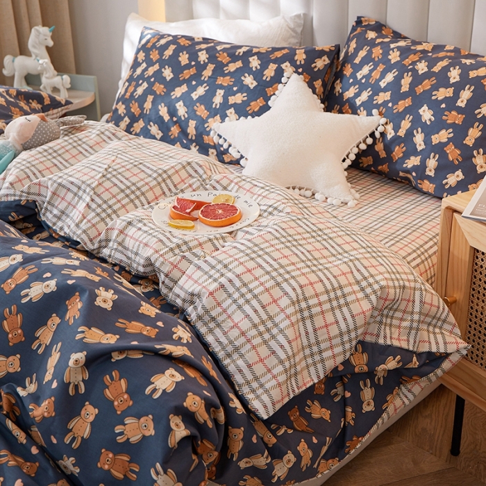 91家纺网 家纺一手货源 找家纺 一米阳光 2022新款13070全棉四件套 木木熊