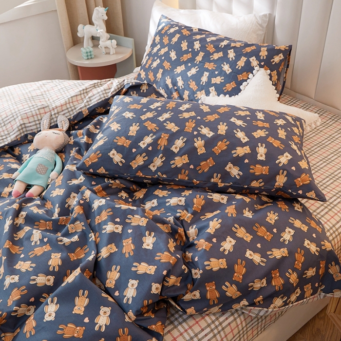 91家纺网 家纺一手货源 找家纺 一米阳光 2022新款13070全棉四件套 木木熊