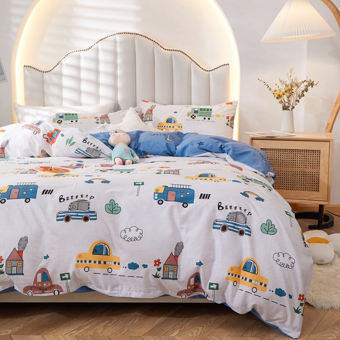 91家纺网 家纺一手货源 找家纺 一米阳光 2022新款13070全棉四件套 汽车家园