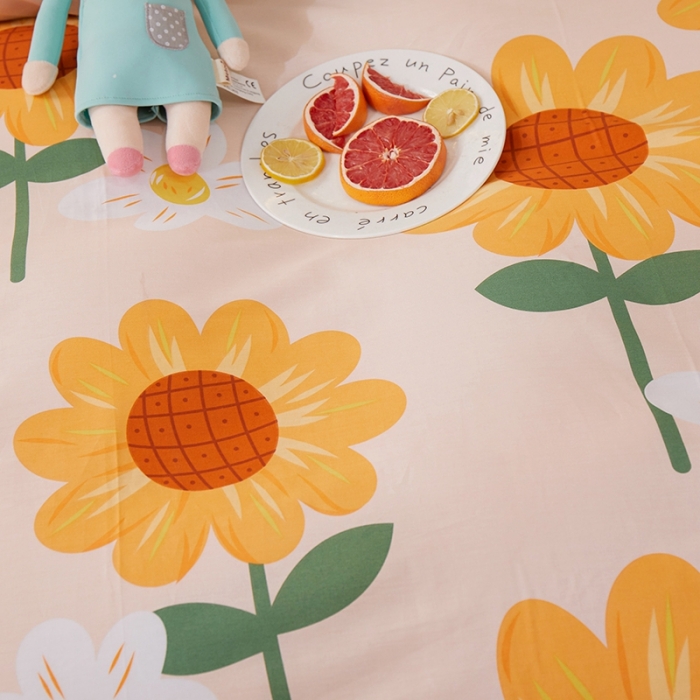 91家纺网 家纺一手货源 找家纺 一米阳光 2022新款13070全棉四件套 向日葵-粉