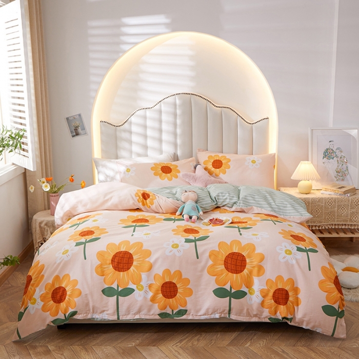 91家纺网 家纺一手货源 找家纺 一米阳光 2022新款13070全棉四件套 向日葵-粉