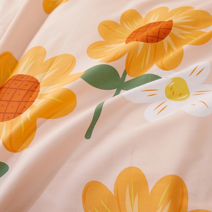 91家纺网 家纺一手货源 找家纺 一米阳光 2022新款13070全棉四件套 向日葵-粉