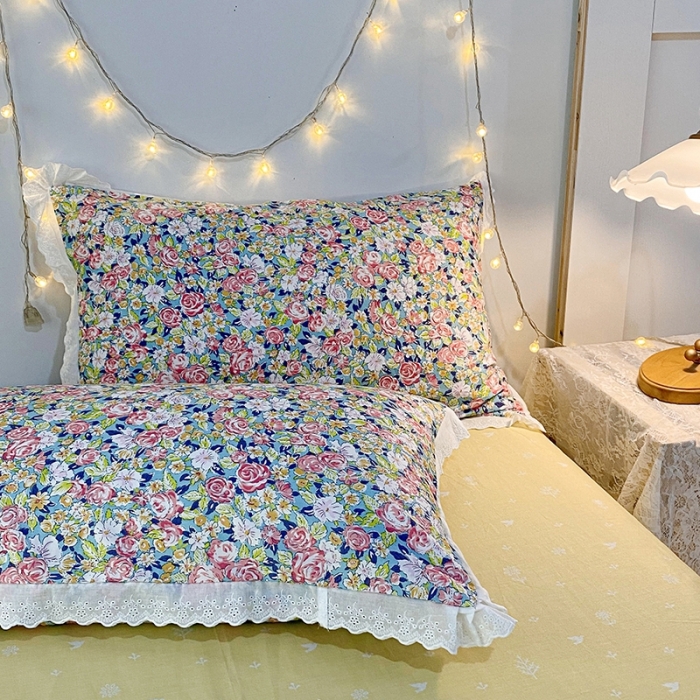 91家纺网 家纺一手货源 找家纺 一米阳光 2021新款花边纯棉款四件套 粉小蕾